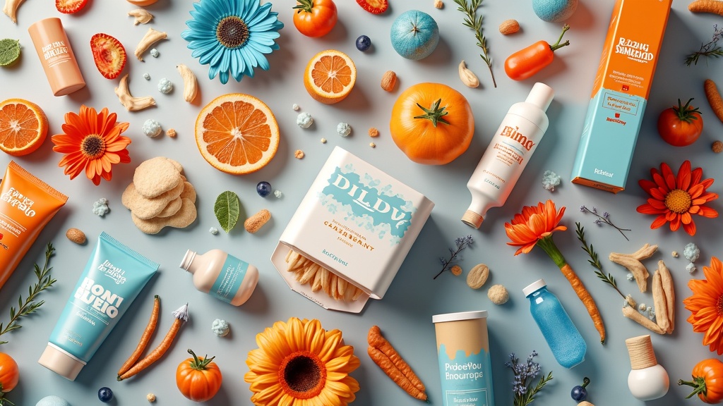A visually appealing arrangement of unique products or branding elements that showcase distinctiveness in a crowded market.